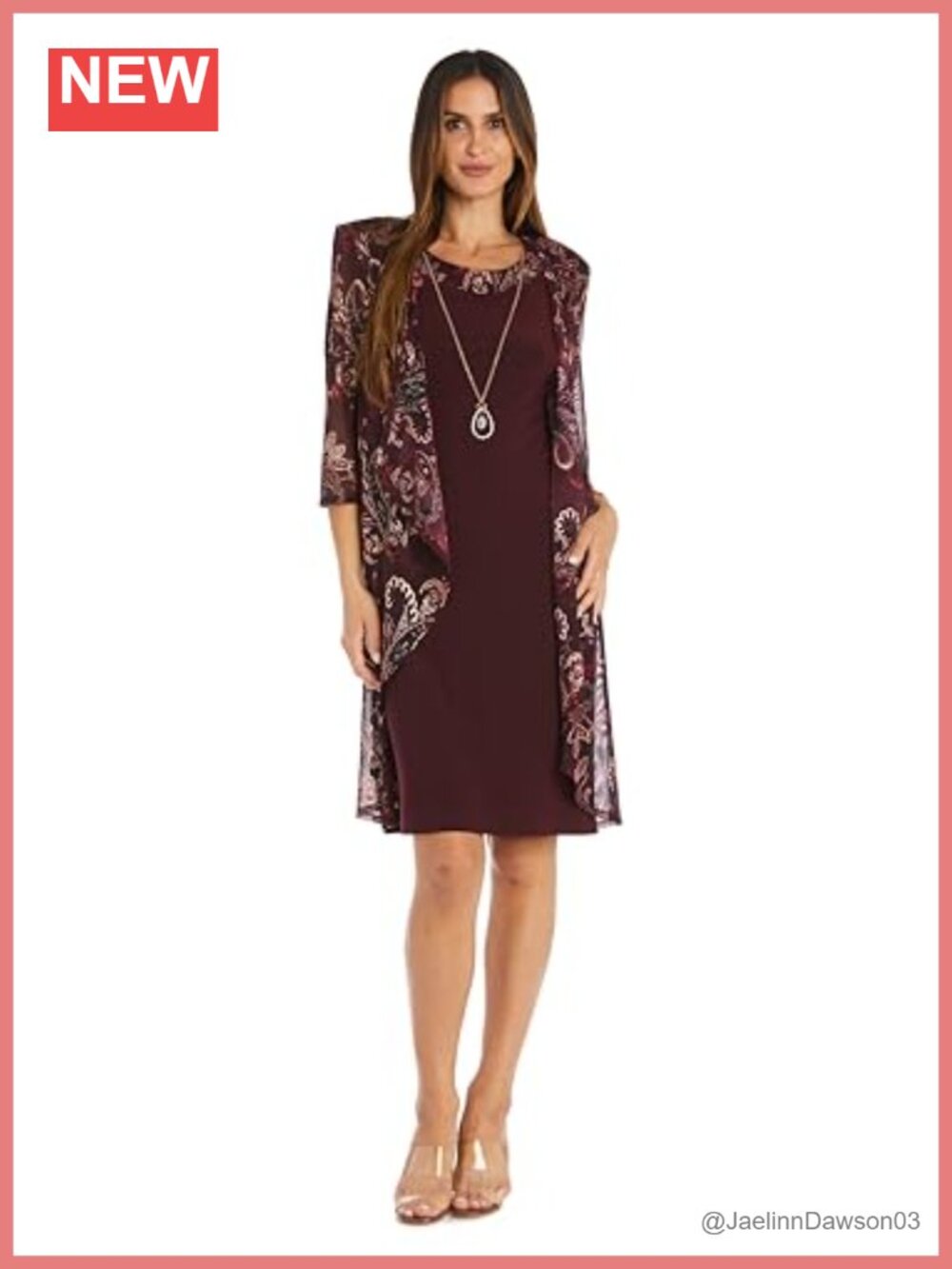 R&M Richards Paisley Knit Dress Set with Flyaway Jacket & Necklace